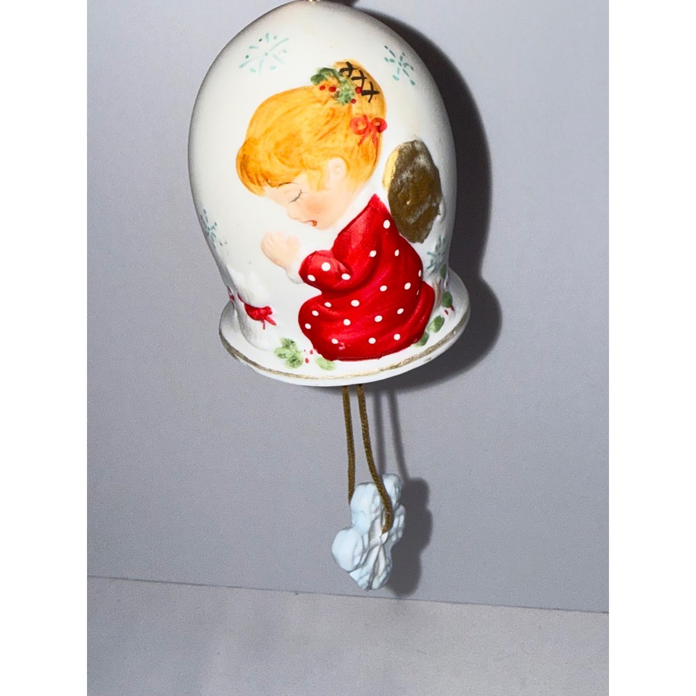Vintage 1980 Jasco Christmas Chimes Porcelain Bell Ornament Praying Angel Girl
